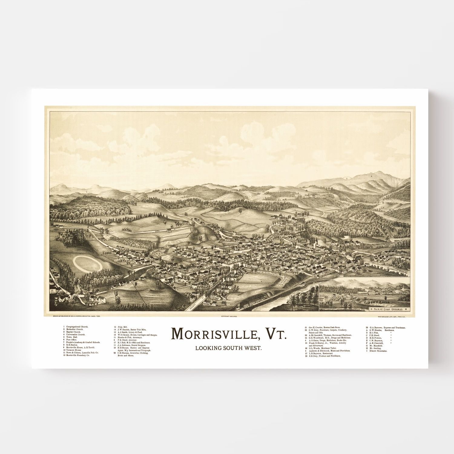 Vintage Map of Morrisville, Vermont 1889