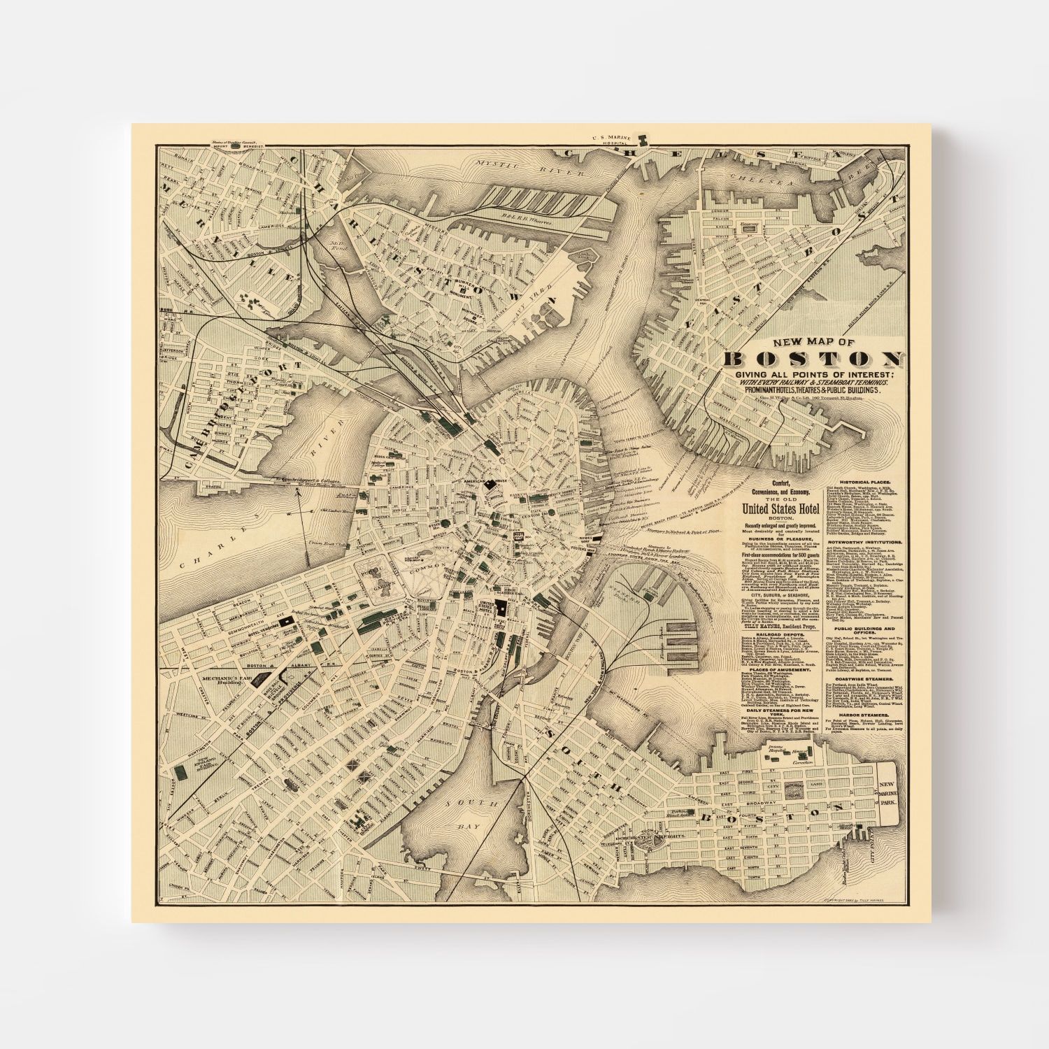 Vintage Map of Boston, Massachusetts 1884