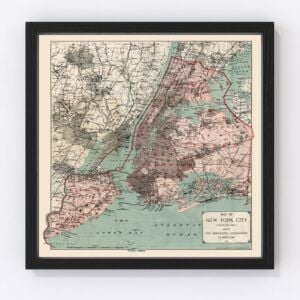 Vintage Map of New York City, New York 1897