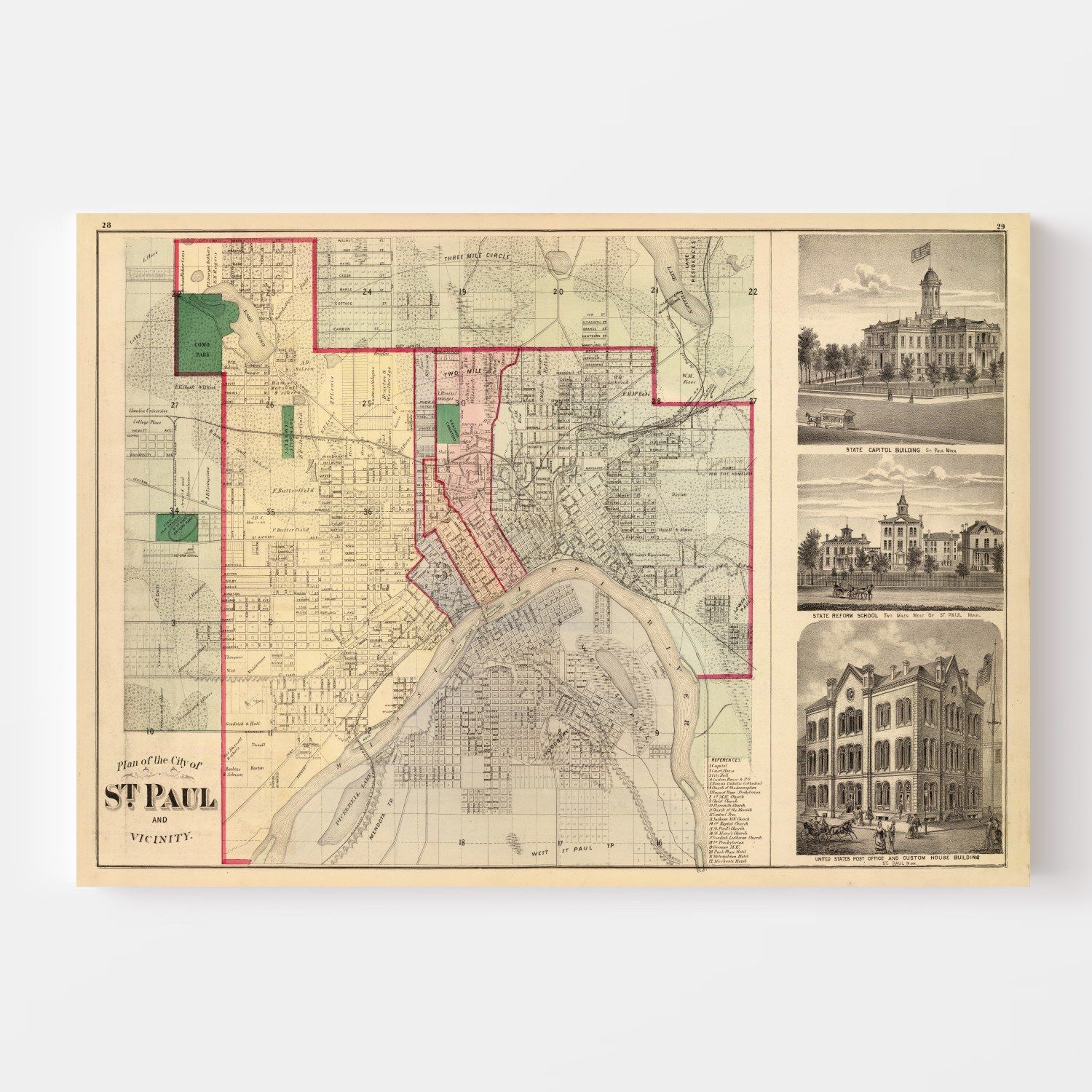 Vintage Map of St. Paul, Minnesota 1874