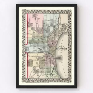 Vintage Map of Milwaukee, Wisconsin 1874