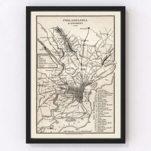 Vintage Map of Philadelphia, Pennsylvania 1828