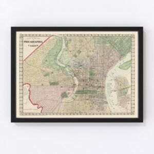 Vintage Map of Philadelphia, Pennsylvania 1874
