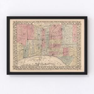 Vintage Map of Philadelphia, Pennsylvania 1868