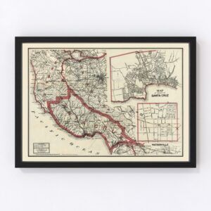 Vintage Map of Santa Cruz County California, 1914