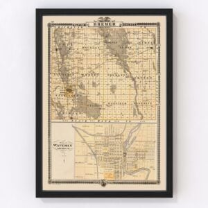 Vintage Map of Bremer County Iowa, 1875