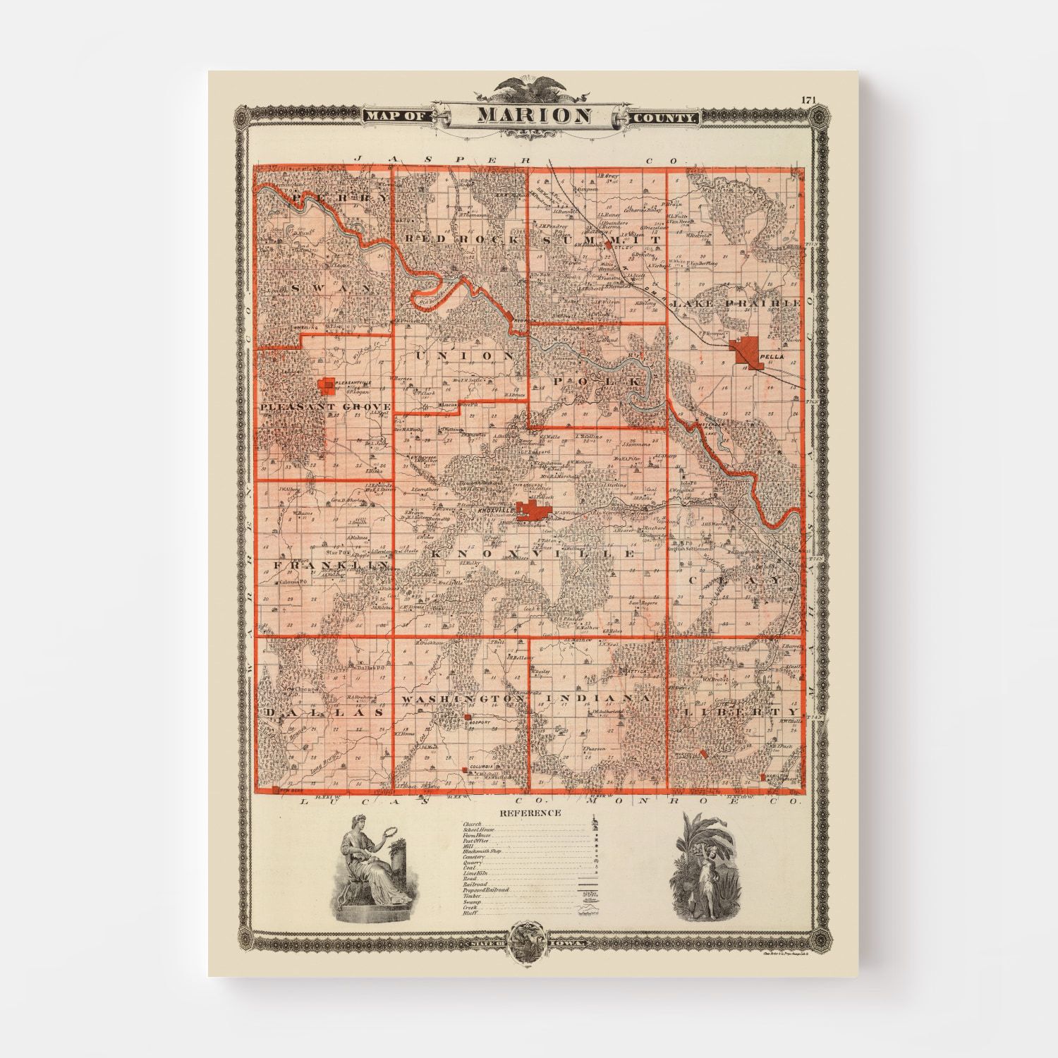 Vintage Map of Marion County Iowa, 1875