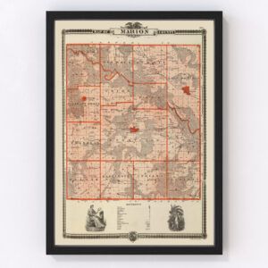 Vintage Map of Marion County Iowa, 1875