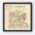 Vintage Map of Dakota County Nebraska, 1885