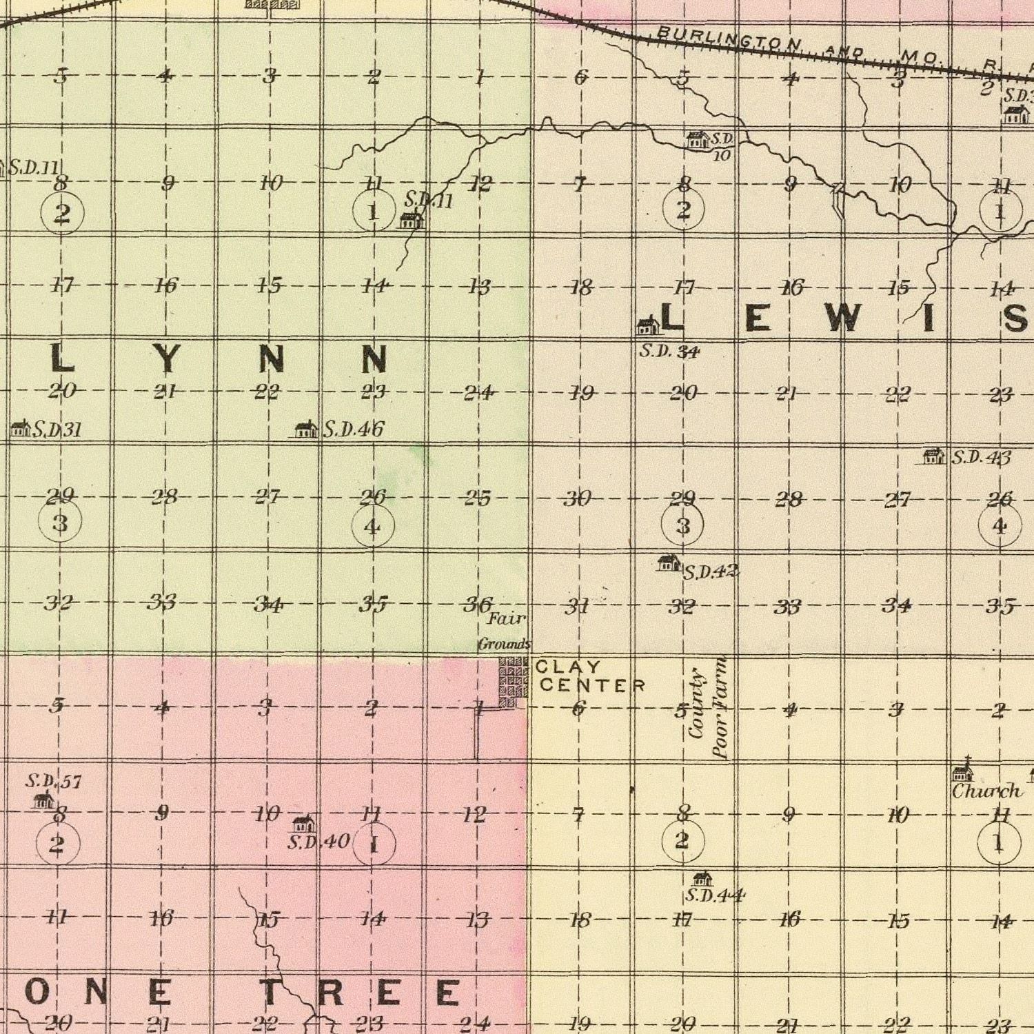 Vintage Map of Clay County Nebraska, 1885