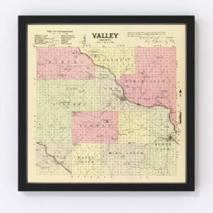 Vintage Map of Valley County Nebraska, 1885