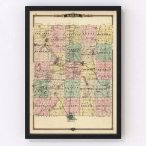 Vintage Map of Dodge County Wisconsin, 1878