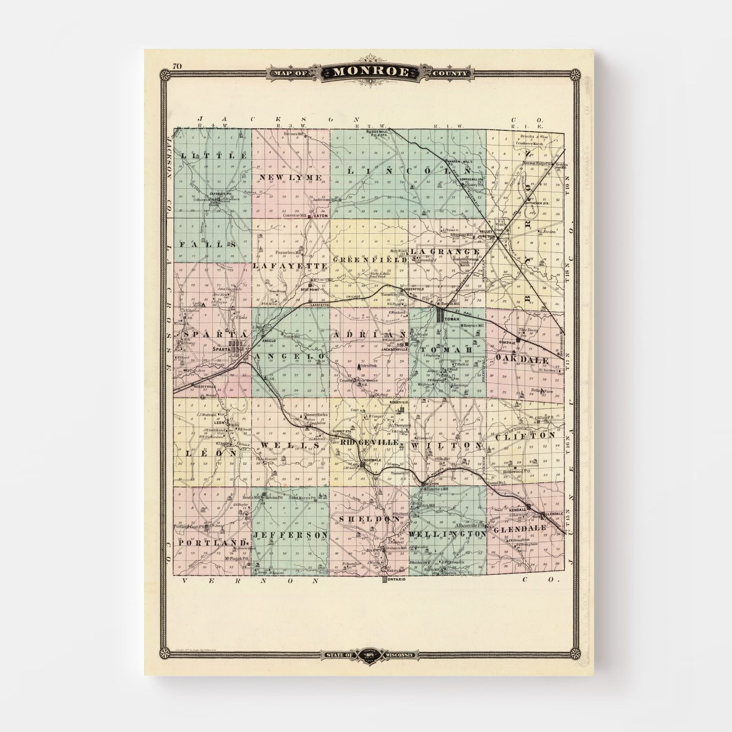 Vintage Map of Monroe County Wisconsin, 1878 by Ted's Vintage Art