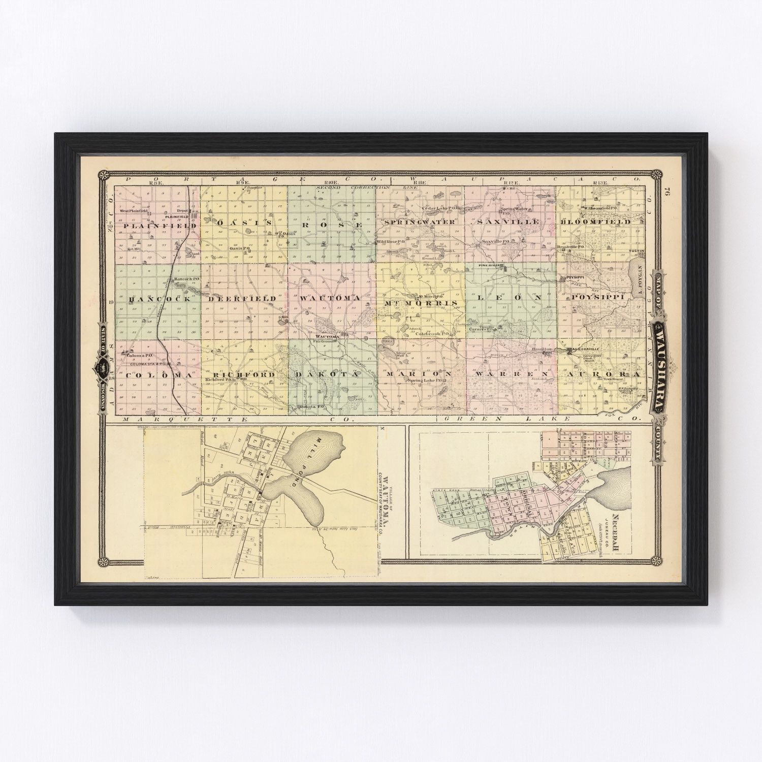 Vintage Map of Waushara County Wisconsin, 1878 by Ted's Vintage Art