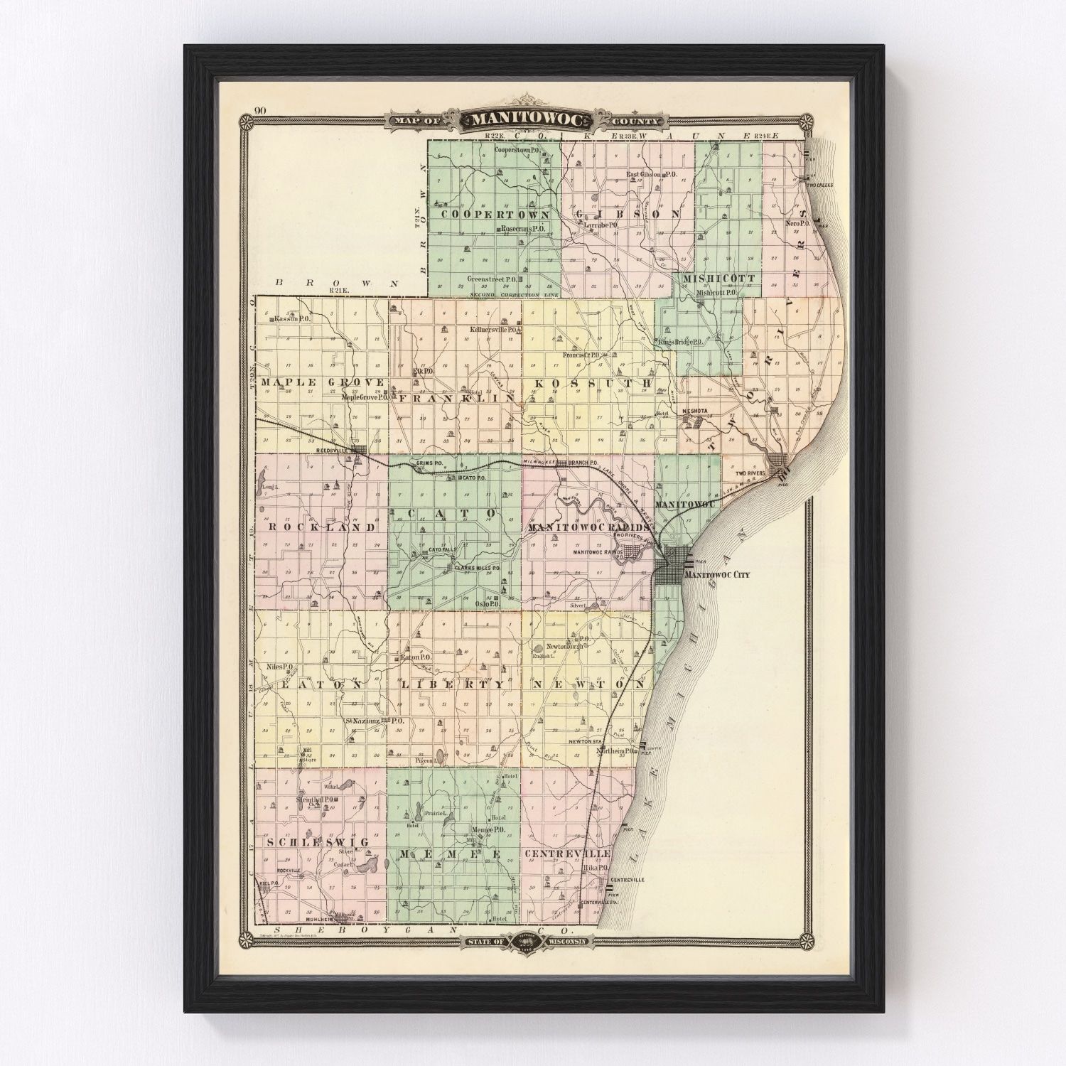 Vintage Map of Manitowoc County Wisconsin, 1878 by Ted's Vintage Art