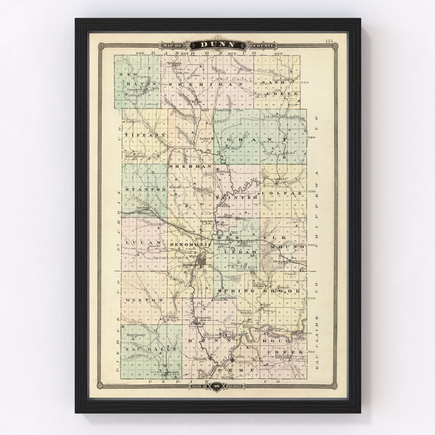 Vintage Map Of Dunn County Wisconsin, 1878 By Ted's Vintage Art