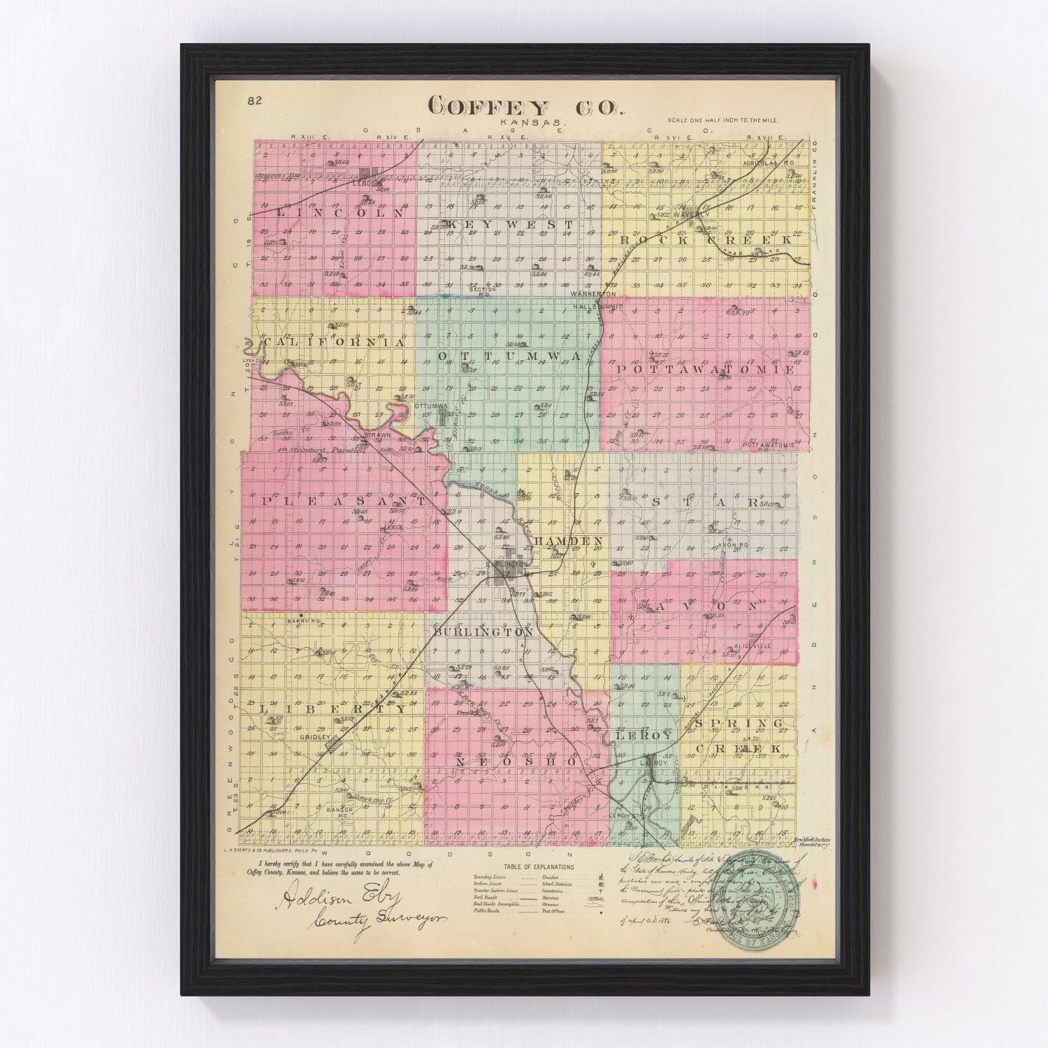 Vintage Map Of Coffey County Kansas 1887 By Teds Vintage Art