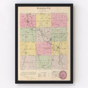Vintage Map of Neosho County Kansas, 1887