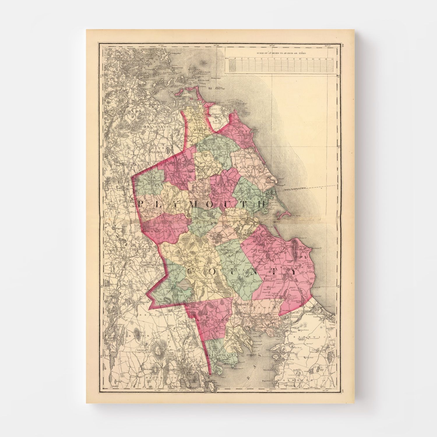 Vintage Map of Plymouth County Massachusetts, 1871 by Ted's Vintage Art