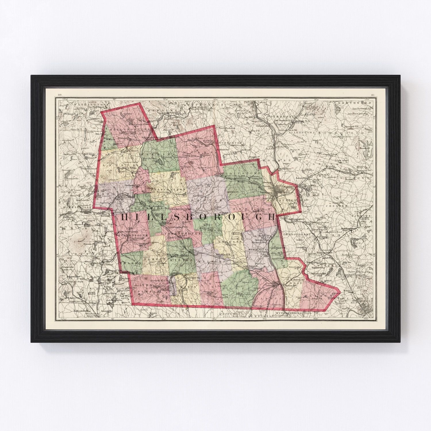 Vintage Map of Hillsborough County New Hampshire, 1877 by Ted's Vintage Art