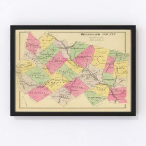 Vintage Map of Merrimack County New Hampshire, 1892