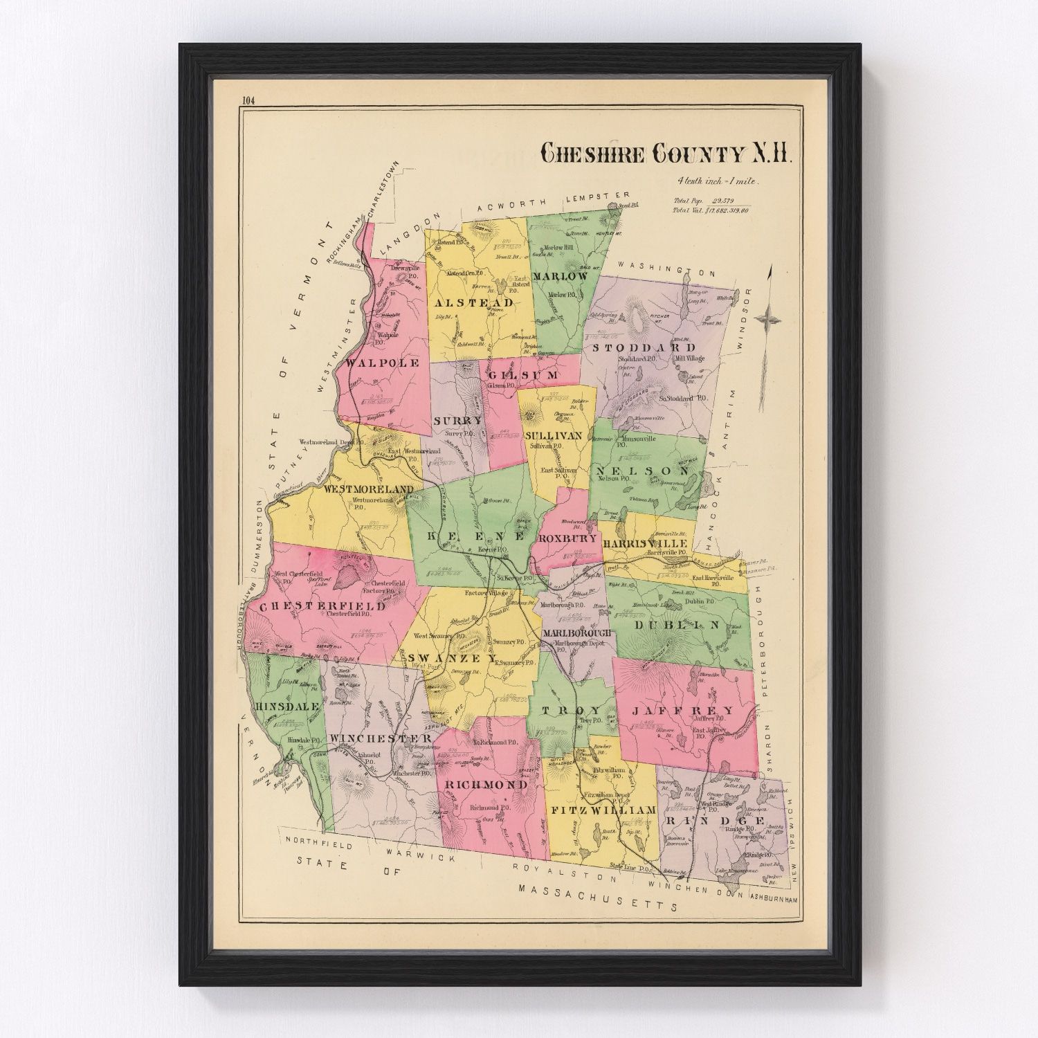 Vintage Map of Cheshire County New Hampshire, 1892