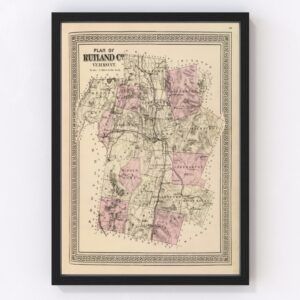 Vintage Map of Rutland County Vermont, 1876