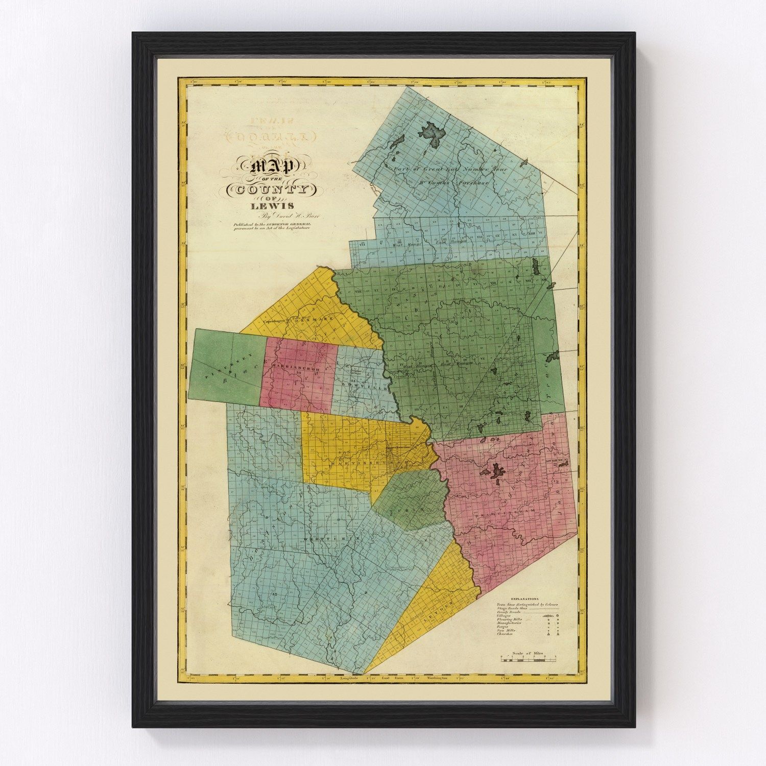 Vintage Map of Lewis County New York, 1829