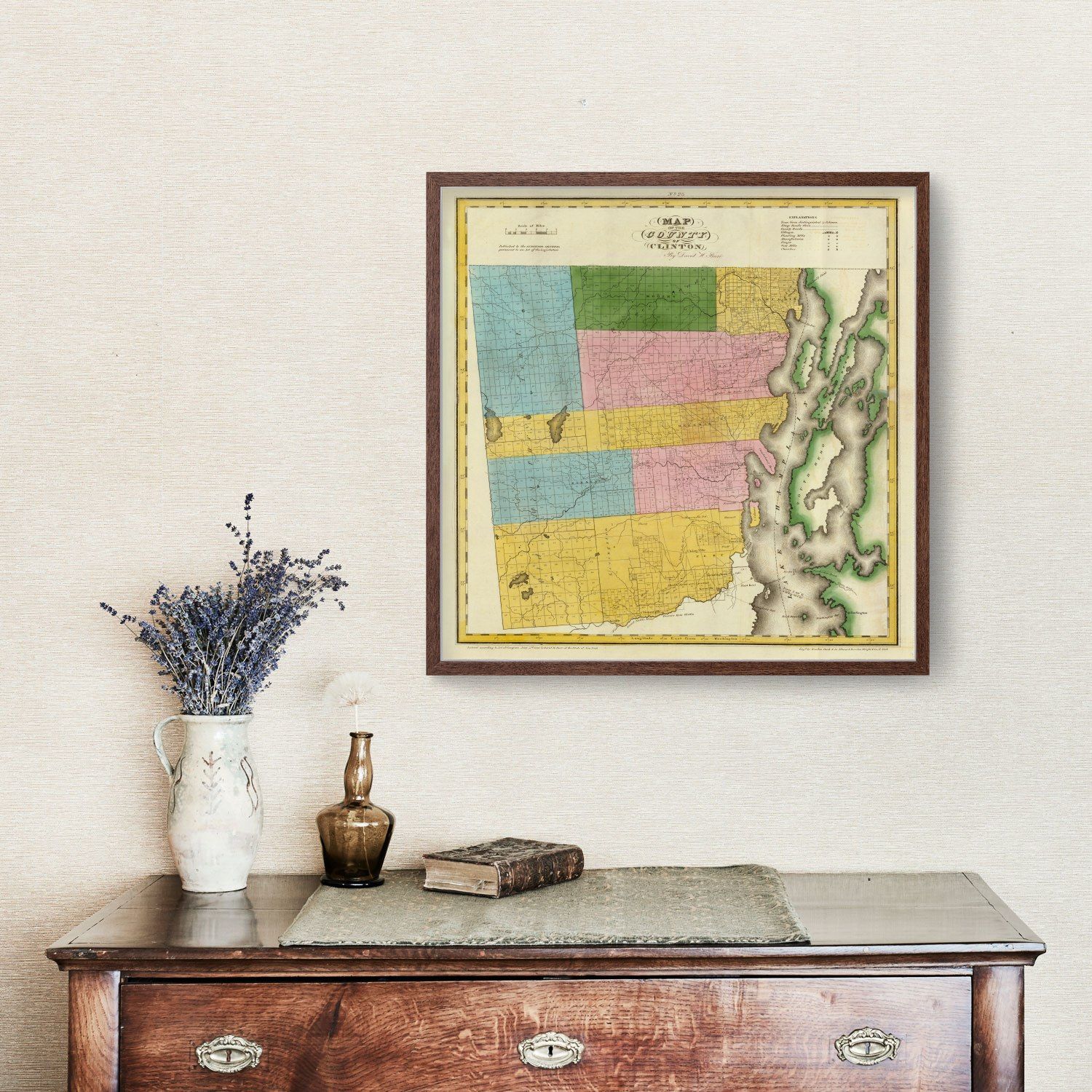 Vintage Map Of Clinton County New York, 1829 By Ted's Vintage Art