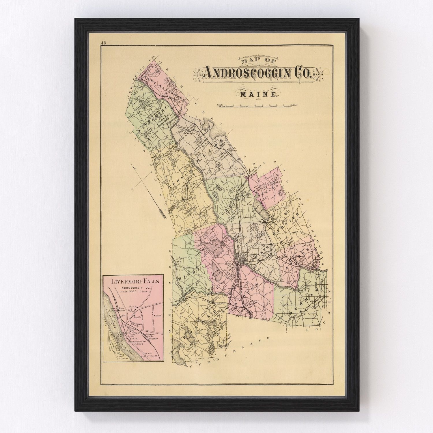 Vintage Map Of Androscoggin County Maine 1885 By Teds Vintage Art 1289