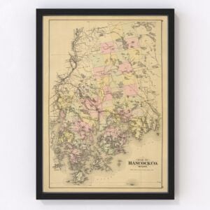 Vintage Map of Hancock County Maine, 1885
