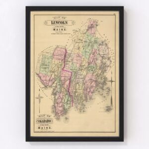 Vintage Map of Lincoln County Maine, 1885
