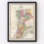 Vintage Map of Westchester County New York, 1839