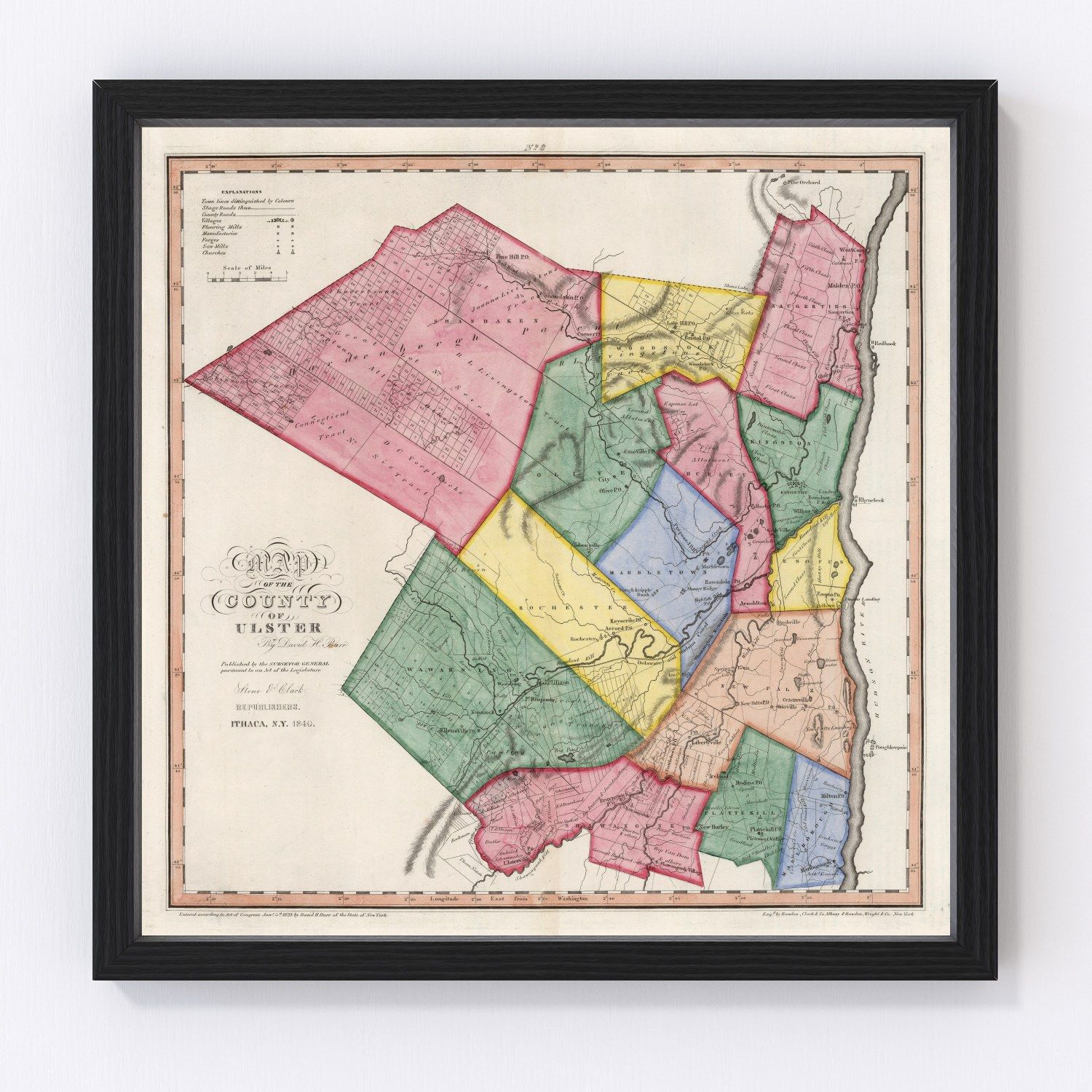 18" x 24" 1854 Map of Ulster County New York