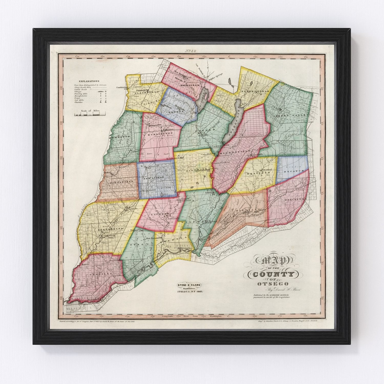 Vintage Map of Otsego County New York, 1840 3