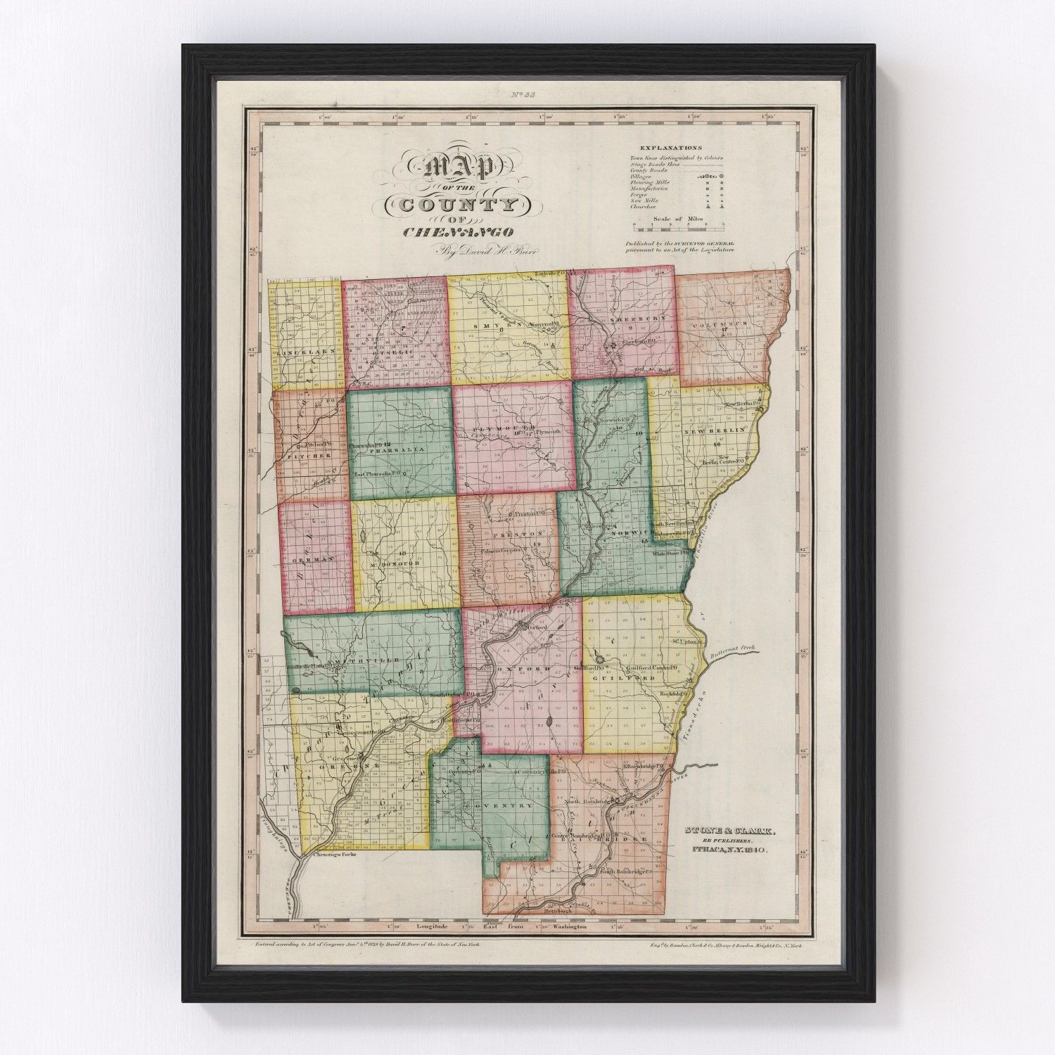 Vintage Map Of Chenango County New York 1840 By Ted S Vintage Art