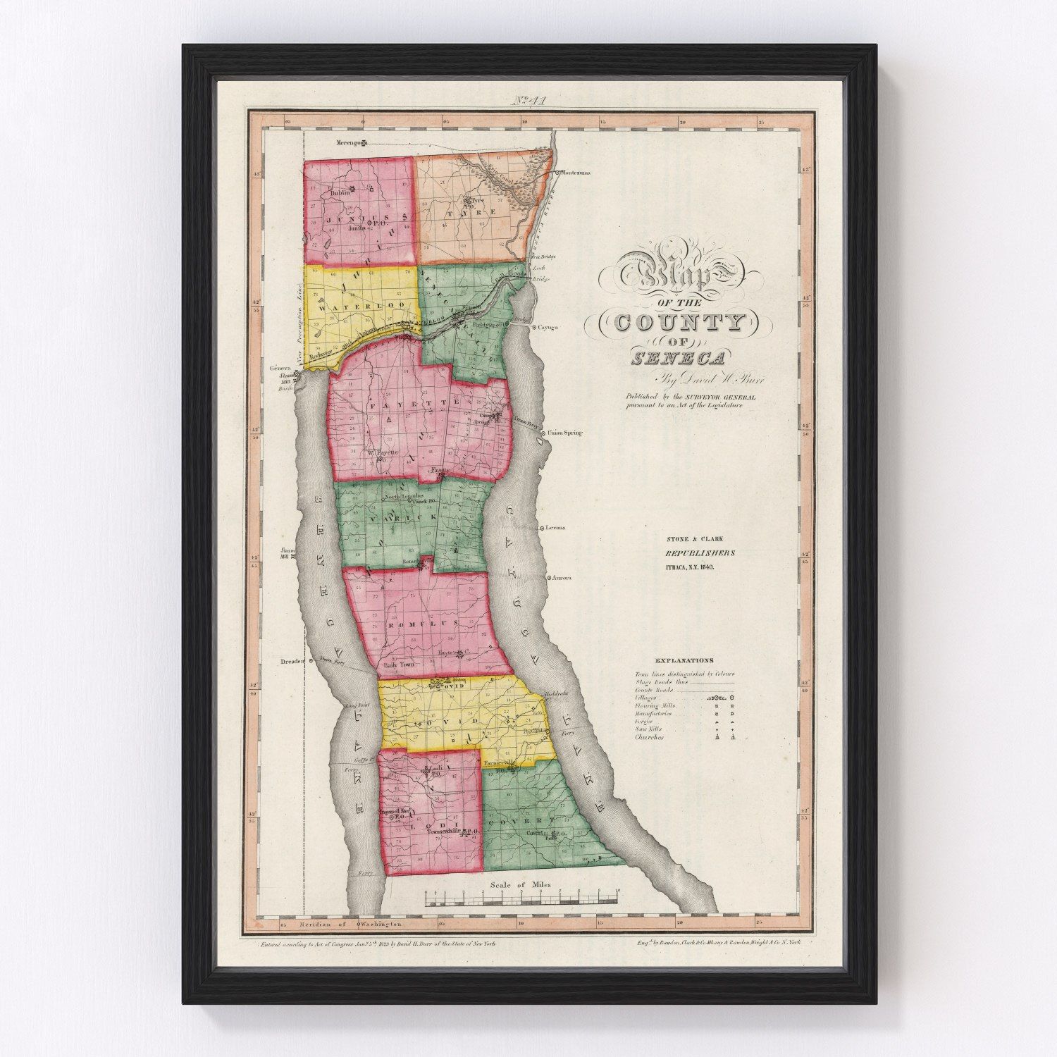 Vintage Map of Seneca County New York, 1840 3