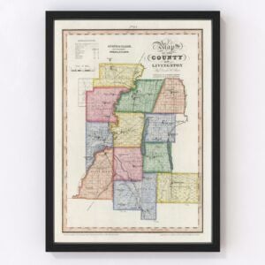 Vintage Map of Livingston County New York, 1840