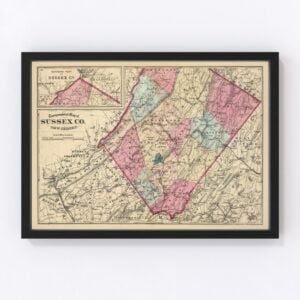 Vintage Map of Sussex County New Jersey, 1872