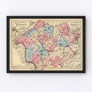 Vintage Map of Hunterdon County New Jersey, 1872