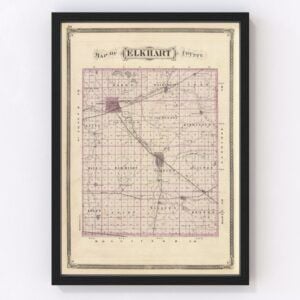 Vintage Map of Elkhart County Indiana, 1876