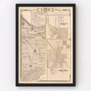 Vintage Map of Lake County Indiana, 1876