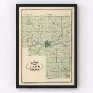 Vintage Map of Cass County Indiana, 1876