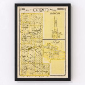 Vintage Map of Miami County Indiana, 1876