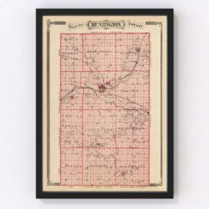 Vintage Map of Huntington County Indiana, 1876