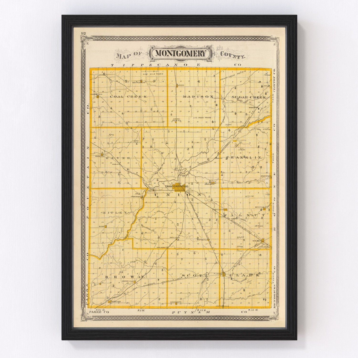 Vintage Map Of Montgomery County Indiana 1876 By Teds Vintage Art