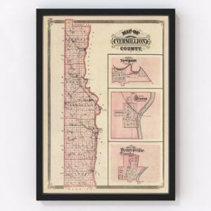 Vintage Map of Vermillion County Indiana, 1876