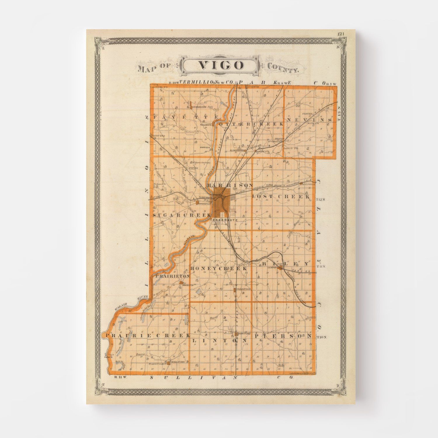 Old Plat Maps Indiana Vintage Map Of Vigo County Indiana, 1876 By Ted's Vintage Art