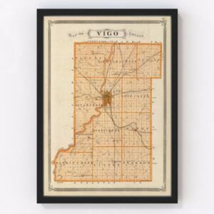 Vintage Map of Vigo County Indiana, 1876