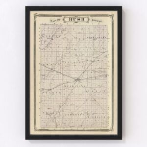 Vintage Map of Rush County Indiana, 1876